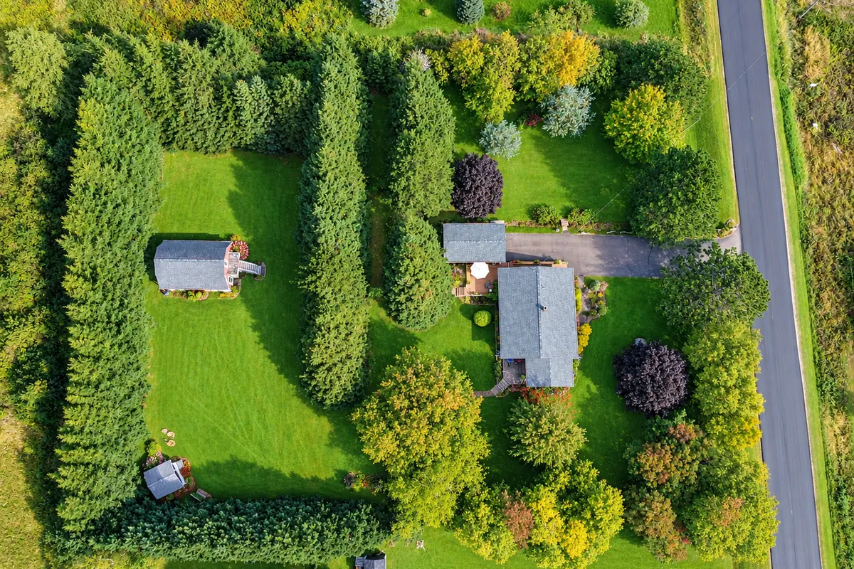 The house and gardens seen from straight above